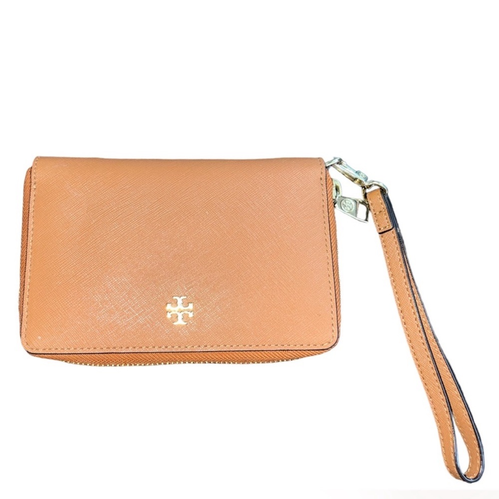 Tory Burch Brown Saffiano Leather Wallet Wristlet